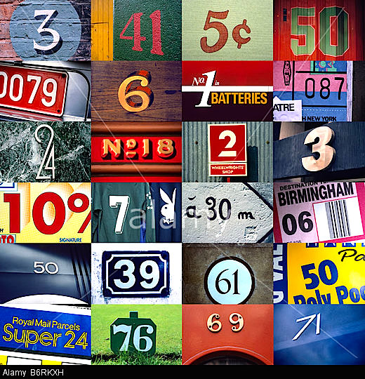 Multiple 24 x Image square montage of Numbers, Numerals and Figures.. Image shot 2009. Exact date unknown.